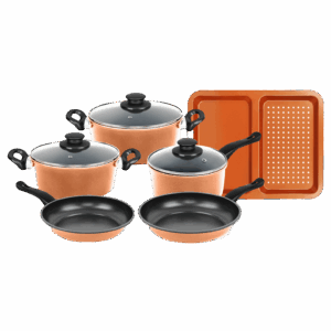 Batterie de cuisine 9 pièces avec revêtement en cuivre (tous feux dont induction) HERZBERG