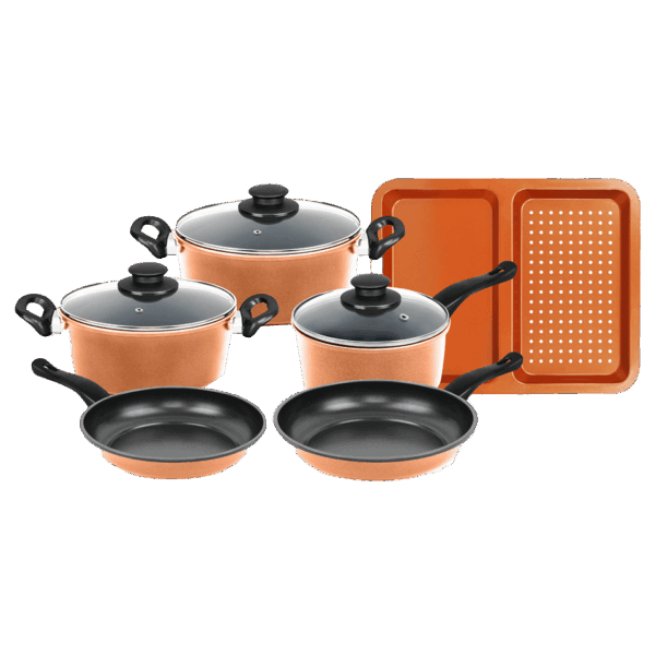 Batterie de cuisine 9 pièces avec revêtement en cuivre (tous feux dont induction) HERZBERG