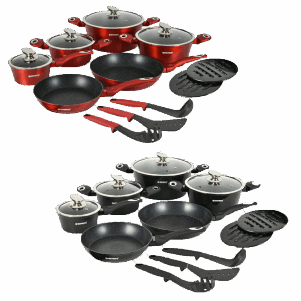 Batterie de cuisine 15 pièces avec revêtement en marbre (tous feux dont induction) HERZBERG