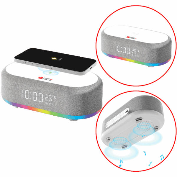 Réveil 6en1 (horloge, réveil, chargeur, LED, enceinte, thermomètre) SWISS PROLINE