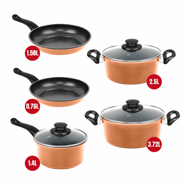 Batterie de cuisine 9 pièces avec revêtement en cuivre (tous feux dont induction) HERZBERG – Image 3