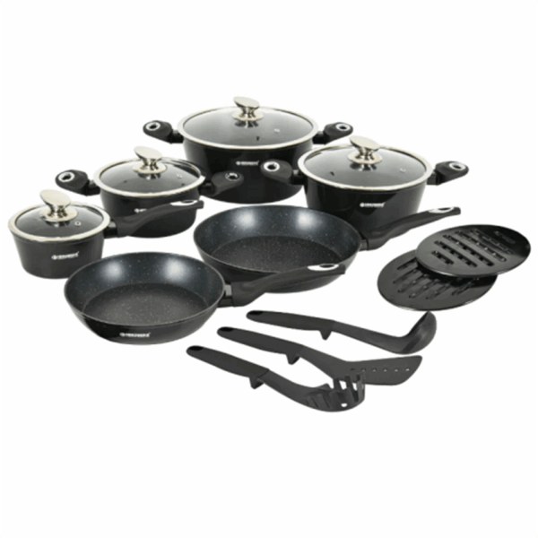 Batterie de cuisine 15 pièces avec revêtement en marbre (tous feux dont induction) HERZBERG – Image 2
