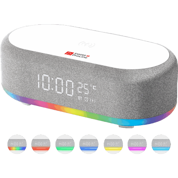 Réveil 6en1 (horloge, réveil, chargeur, LED, enceinte, thermomètre) SWISS PROLINE – Image 3