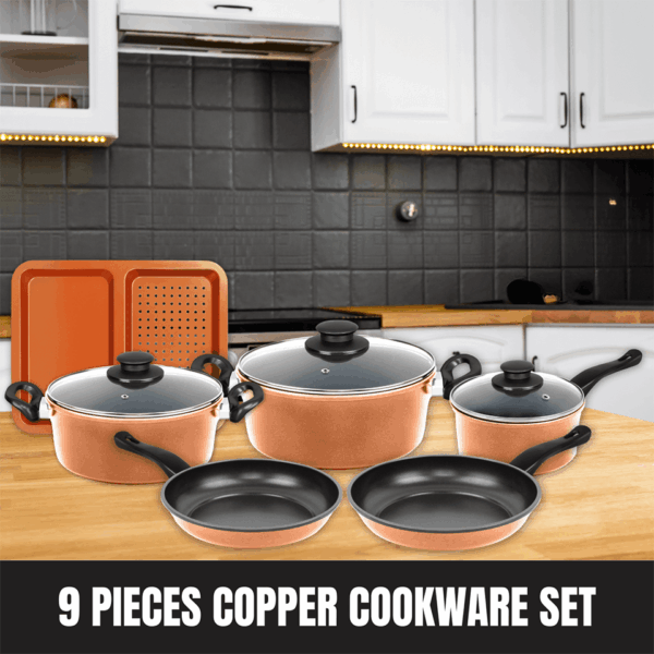 Batterie de cuisine 9 pièces avec revêtement en cuivre (tous feux dont induction) HERZBERG – Image 4