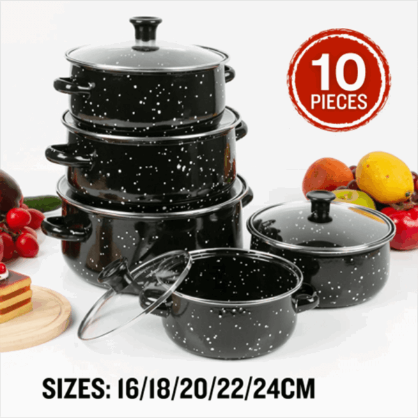 Batterie de cuisine 10 pièces en émail (tous feux dont induction) HERZBERG – Image 4