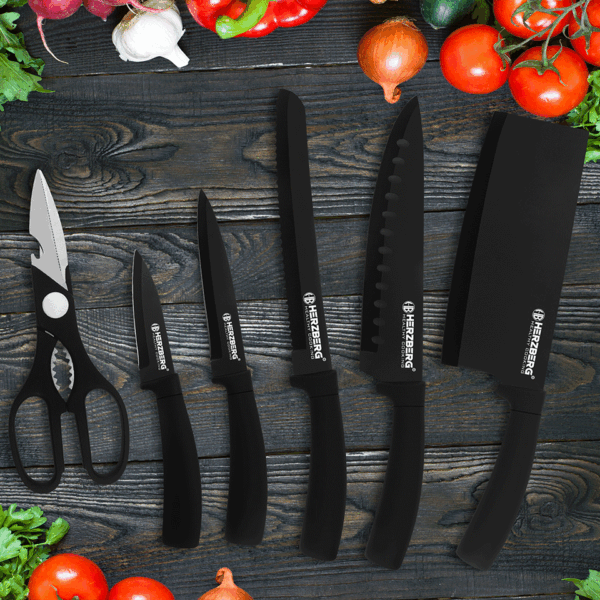 Sets de 6 couteaux de cuisine avec 1 ciseaux HERZBERG – Image 5