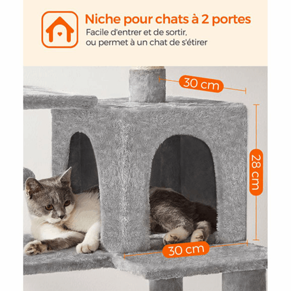 Arbre à chat XXL avec hamac, cabane et pompon 143cm FEANDREA – Image 4