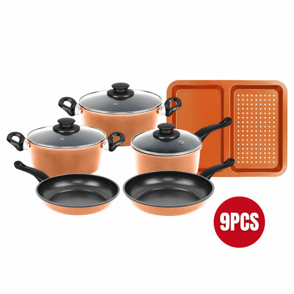 Batterie de cuisine 9 pièces avec revêtement en cuivre (tous feux dont induction) HERZBERG – Image 5