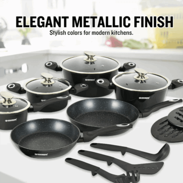 Batterie de cuisine 15 pièces avec revêtement en marbre (tous feux dont induction) HERZBERG – Image 5