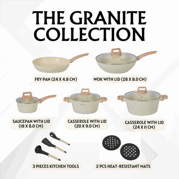 Batterie de cuisine 14 pièces avec revêtement en granit (tous feux dont induction) HERZBERG – Image 3