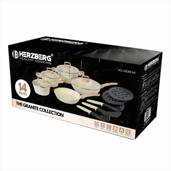 Batterie de cuisine 14 pièces avec revêtement en granit (tous feux dont induction) HERZBERG – Image 4