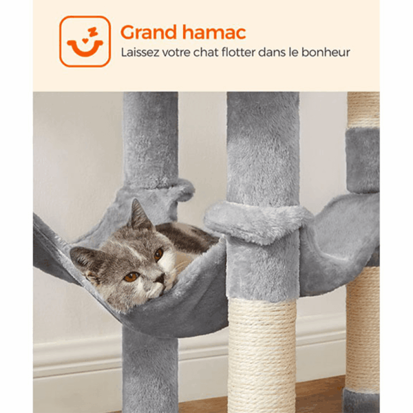 Arbre à chat XXL avec hamac, cabane et pompon 143cm FEANDREA – Image 7