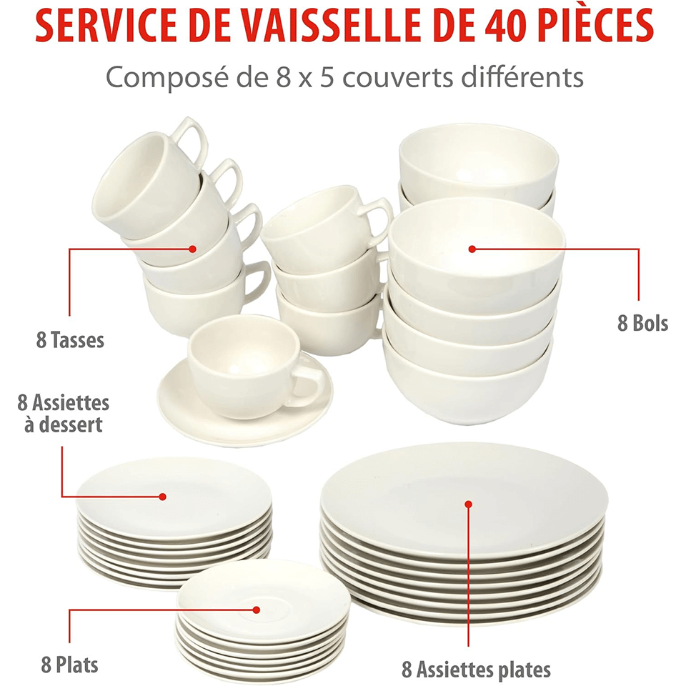 Set de service à vaisselle 40 pièces ALPINA – Image 7