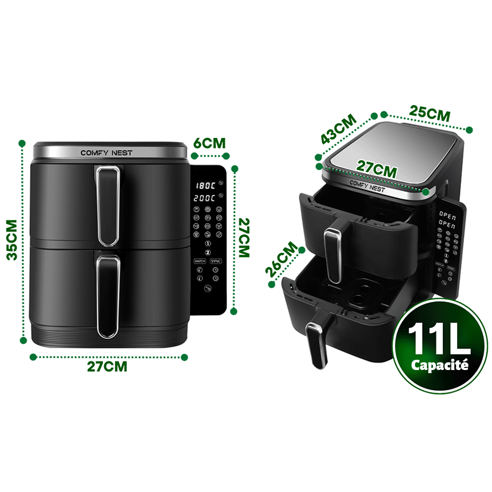 Friteuse à air chaud Air Fryer 11L (sans huile) avec double compartiments superposés CONFY NEST – Image 3