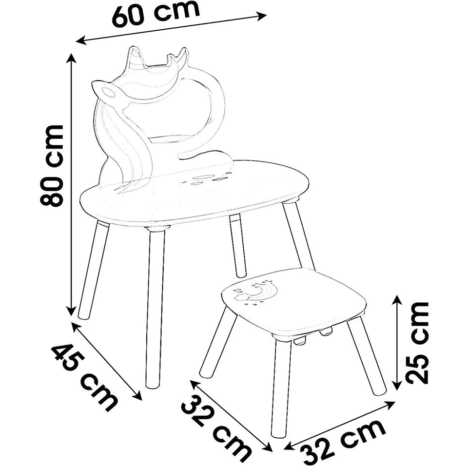 Coiffeuse Licorne avec miroir et 1 tabouret JUDY WILD – Image 4