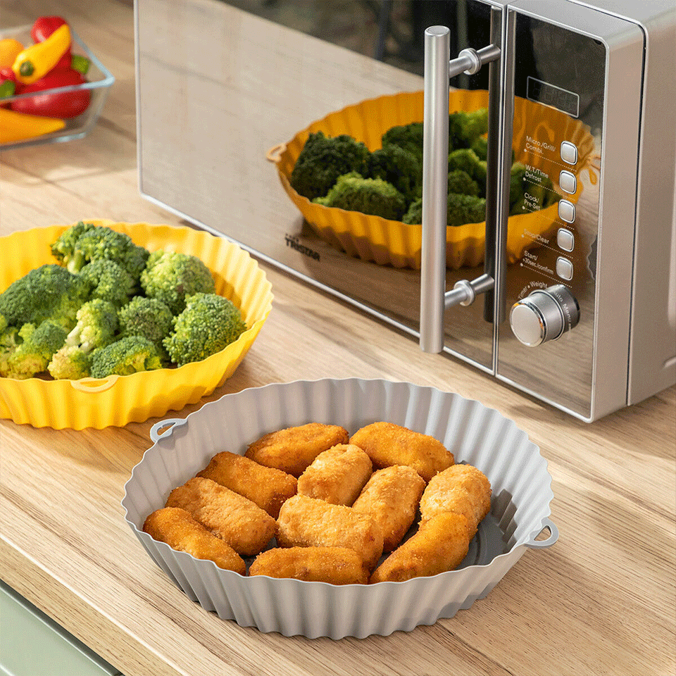 Set de 2 panier en Silicone Pliable pour Friteuse sans huile Air Fryer InnovaGoods – Image 4