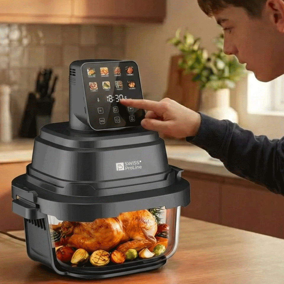 Friteuse Crispy Air Fryer (sans huile) portable avec double compartiments en verre Swiss ProLine – Image 4
