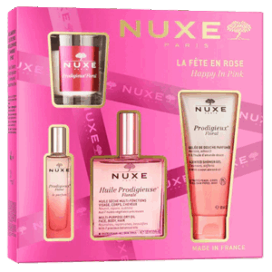 Coffret Florale NUXE (Huile Prodigieuse 100ml, Parfum 15ml, Gel Douche 100ml, Bougie parfumée 70g)