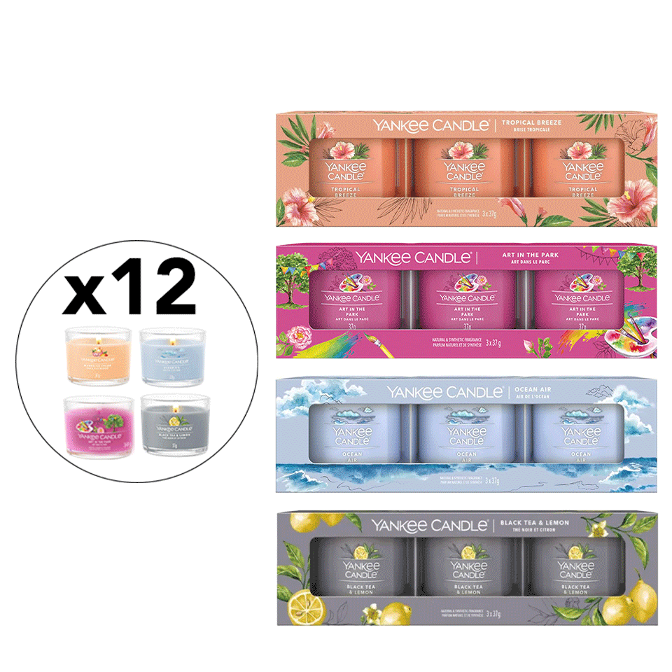 Set de 12 bougies Yankee Candle (Jasmin - Tropical - Ocean - Thé Noir)