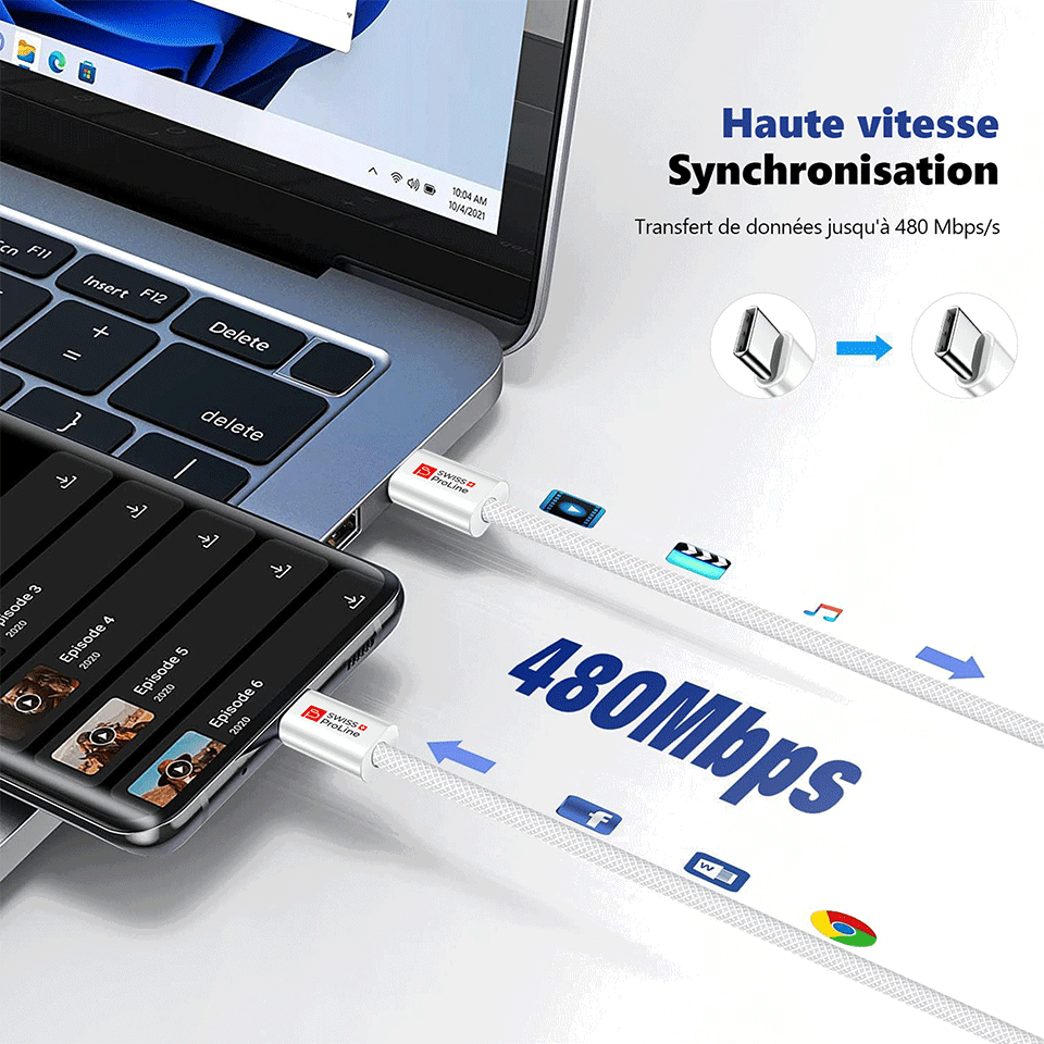 Cable USB-C à USB-C (1m) – Image 2