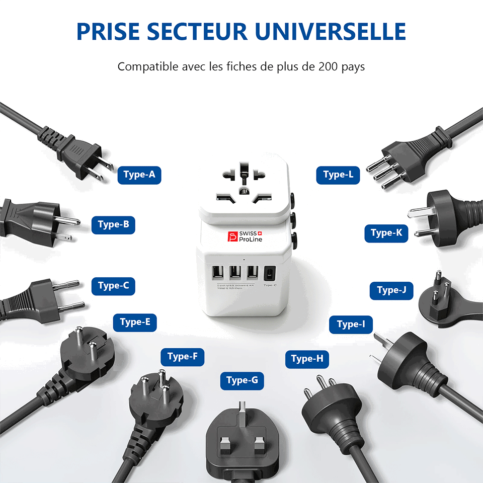 Adaptateur de voyage universel compatible dans 200 pays Swiss ProLine – Image 5