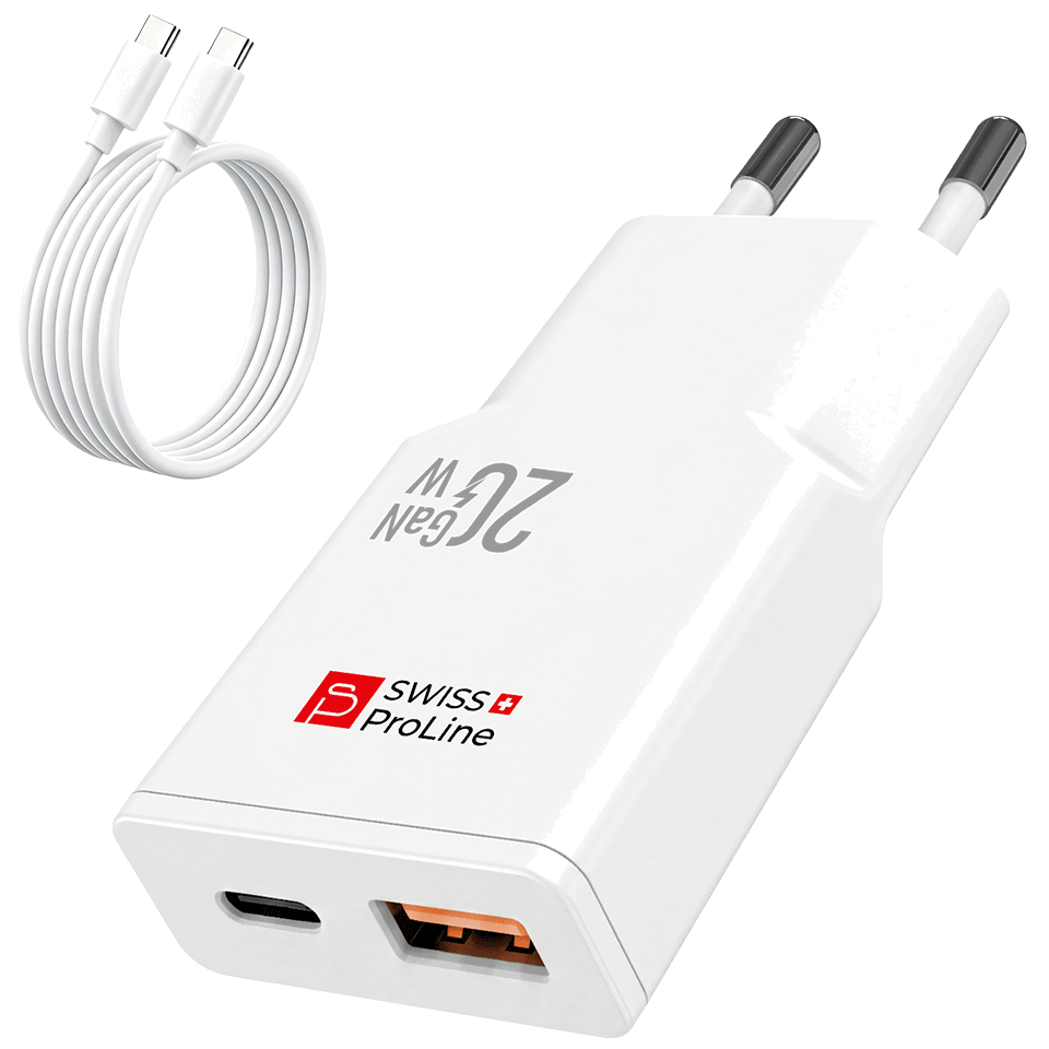 Chargeur 2en1 rapide avec câble USB-C inclus Swiss ProLine