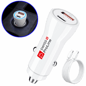 Chargeur de voiture 2en1 avec câble USB-C Swiss ProLine